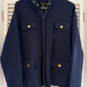 Rachel Zoe Warm Knit Zip-up Navy Blue Cardigan with Gold Accents, Women's XL